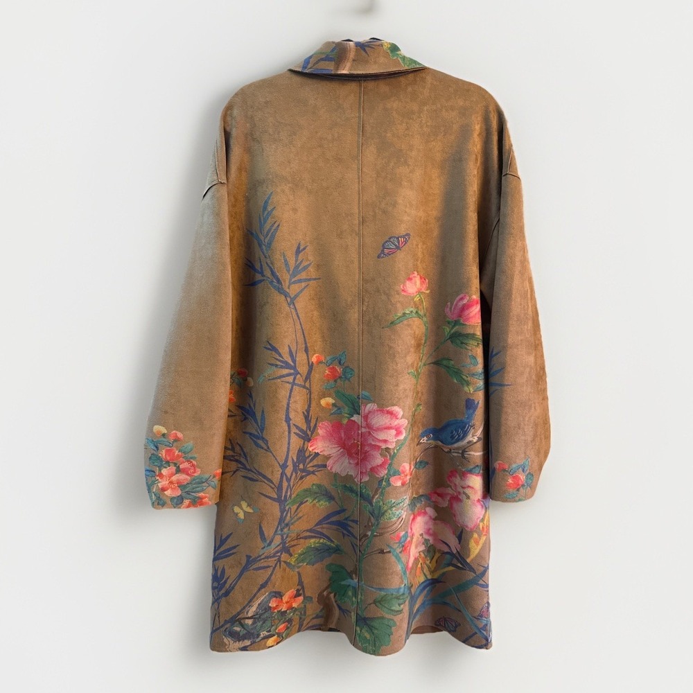 John Mark Women's Sz Small Statement Blazer Floral Birds Print Brown Oversized - Picture 2 of 14